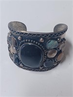 Silvertone Multicolored Stone Cuff Bracelet
