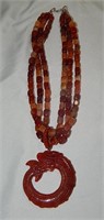 Carved Carnelian Chinese Dragon Necklace 925 Clasp