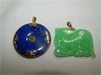 Carved Jade Pendants with 14K Gold