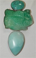 Amy Kahn Russell Agate Turquoise Jade Pendant Pin