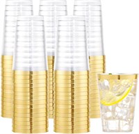 I00000 100PCS Gold Plastic Cups,10 oz Clear Plasti