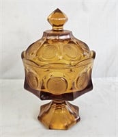 Amber Coin Glass Lidded Candy Dish