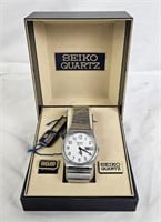 Seiko Day, Date & Time Silver Tone Wristwatch