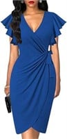 oten Womens Deep V Neck Ruffle Sleeve Sheath