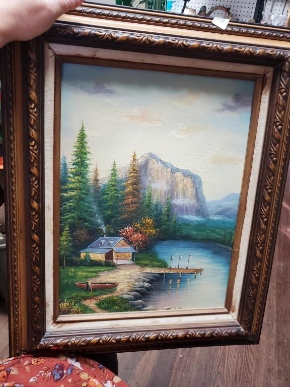 Signed Oil on Board Jankins-Cabin by The Lake