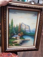 Signed Oil on Board Jankins-Cabin by The Lake