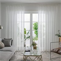 Linen White Solid Sheer Curtains Double Pleated
