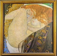 Framed Gustav Klimt Danae Print On Board Nude Red