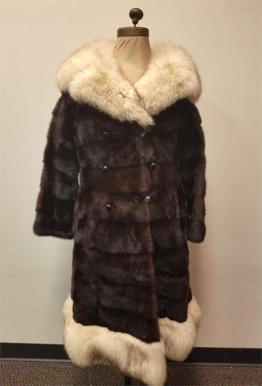 Full Length Brown Mink with Artic Fox Collar and T