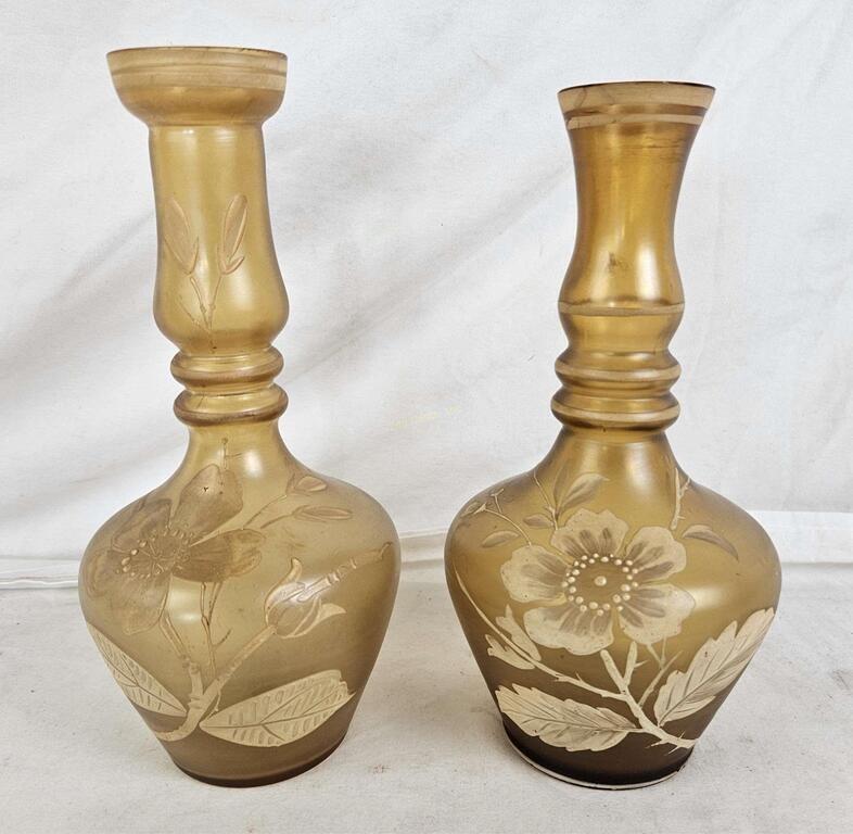 Pair Of Floral 8" Vases