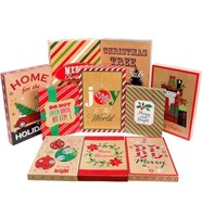 (NEW)Set of 10 Christmas Kraft Gift Boxes in 3