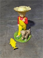 (S) Ceramic boy and dog with Hat and Fish 18in h