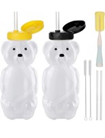 New 2 Pack Honey Bear Straw Cups with 4 Flexible