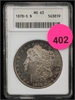 1878-s Anacs Ms63 Silver Morgan Dollar