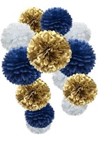 Gold Royal Blue and White Paper Flower Tissue Pom