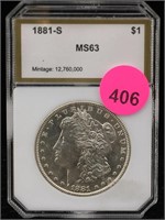 1881-s Silver Morgan Dollar Cased Graded