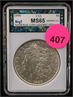1890 Silver Morgan Dollar Cased Graded