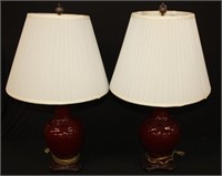 Vintage Pair Chinese Red Vas/Lamps 28"