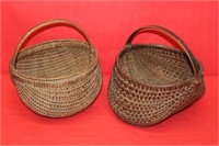 Pair Antique Oak Handle Egg Baskets
