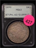 1890 Silver Morgan Dollar Pcgs Ms62