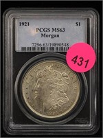 1921  Silver Morgan Dollar Pcgs Ms63