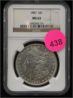 1887  Silver Morgan Dollar Ngc Ms63