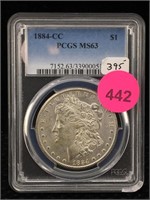 1884-cc Silver Morgan Dollar Pcgs Ms63