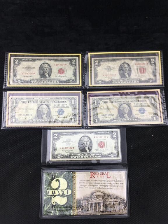 Us Currency Notes $1 -$2 Bills