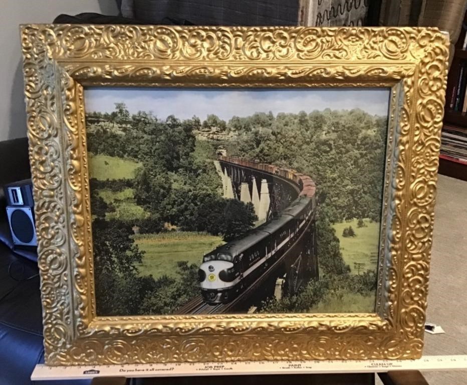 Railroad photo print in ornate gilt frame