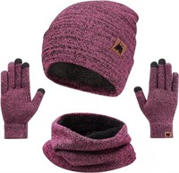 Winter Beanie Hats Scarf Scarf Touch Screen 3pcs H