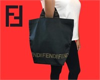 FENDI Black Nylon Shopper Tote Handbag