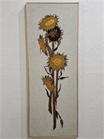 Mid Century Hand Stitched Sunflower on Fabric