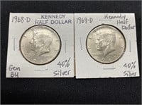 1968D & 1969D Kennedy Half Dollars