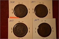 LARGE CENTS: 1838, 1851, 1852 & 1854.