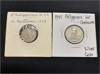 1941 Philippines 20 Centavos & 1944 10 Centavos