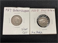 1933D & 1937 Great Britain Six Pence