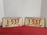 (2) 1973 Sask RCMP License Plates