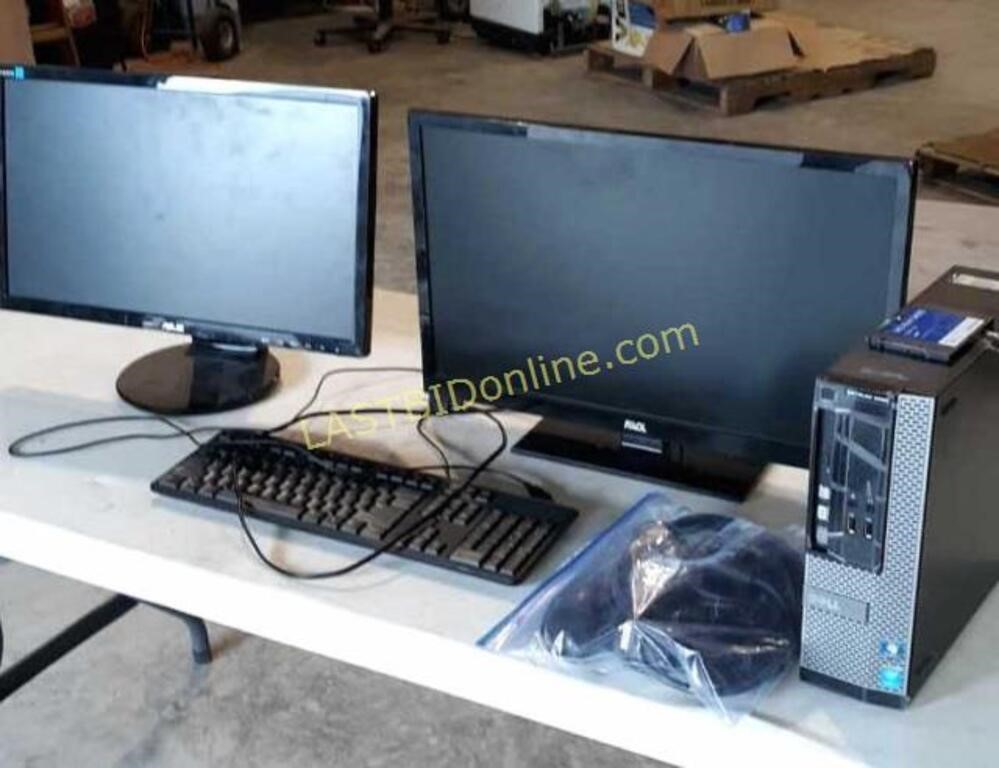 Dell Computer, 2 Monitors, Keyboard, Cords