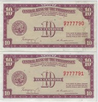 PHILIPPINES 10 CENTAVOS ,P128 1949 Fancy SN PhAz