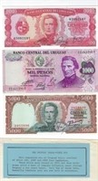 1971 Uruguay 3 Crisp UNC 5000,1000,100 Pesos.UR1