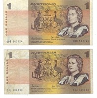 1982 Australia $1 x2 Different Signatures VF .FN49