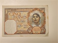 ALGERIA 5 Francs Banknote(4-9-1941)P.77-VF. Al5