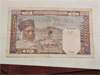 Algeria TUNISIA WWII 100 francs 18-10-1939.TN6