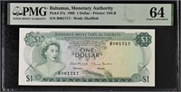 Bahamas $1,1968 ,PMG 64,Fancy SN!+Gifts!.BA1z