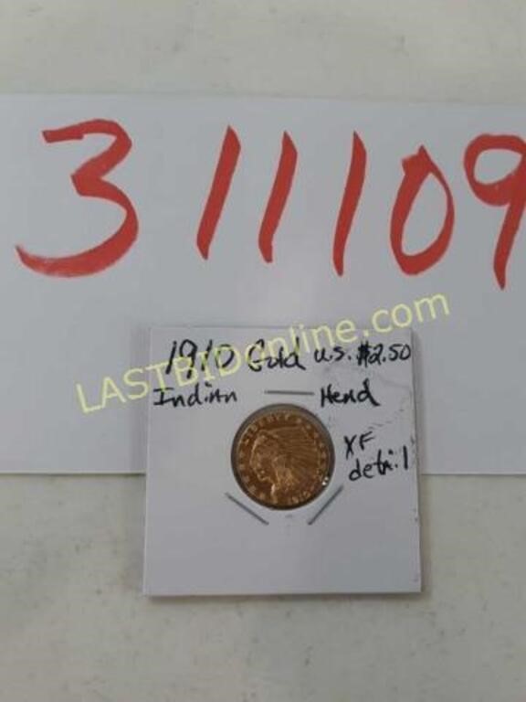 1910 U.S.Mint Gold $2.50 Indian Head Coin