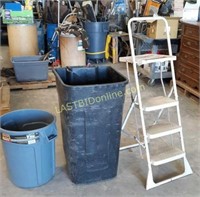 Ladder and Trash Cans