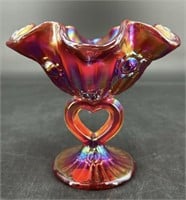 Fenton Ruby Carnival Open Heart Compote Embossed