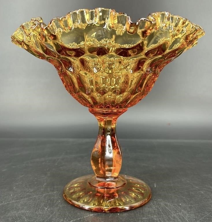 Fenton Autumn Gold Thumbprint Compote