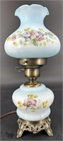Antique Hp Floral Hurricane Lamp