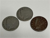 lot of 3 coins US Nickel Libert Head . CB6Y